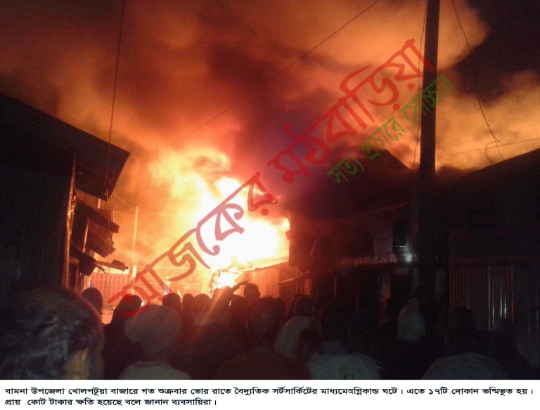 বামনায় অগ্নিকান্ডে ১৭ ব্যবসা প্রতিষ্ঠান পুড়ে ছাই ২ কোটি টাকার ক্ষতি