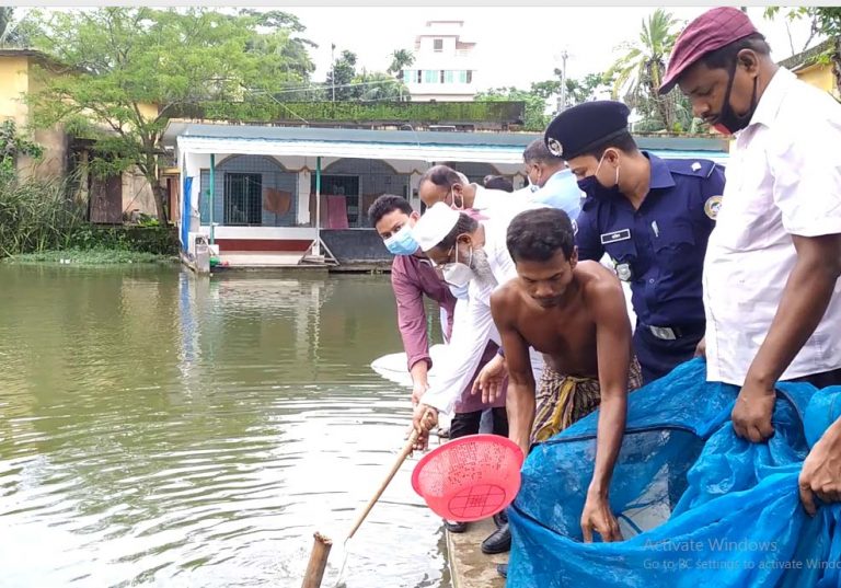 কাউখালীতে জাতীয় মৎস্য সপ্তাহ উপলক্ষ্যে পোনামাছ অবমুক্তকরণ